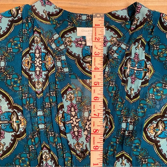 Charter Club XL-Petite Teal Paisley Blouse V-Neck Pin Tuck Pleats 3/4 sl… - Picture 12 of 14